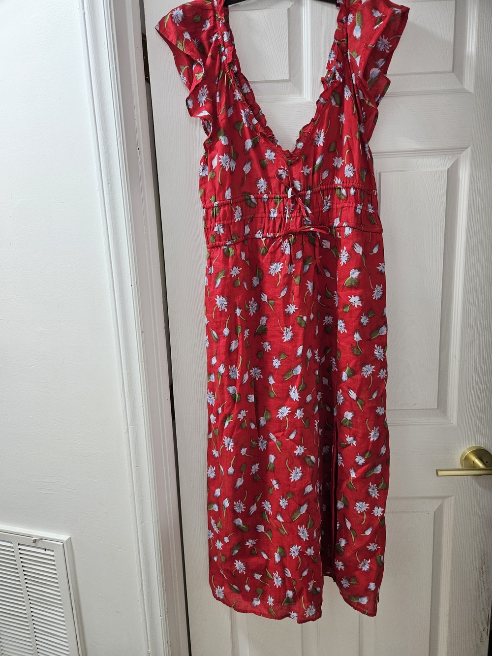 J. Crew Red Floral Ruffle Midi Dress Size L